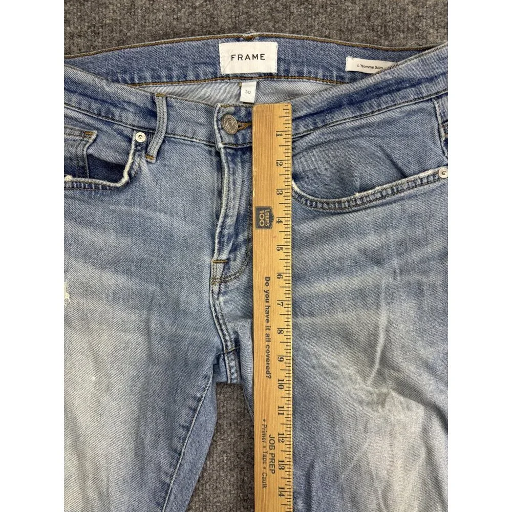 FRAME L'Homme Slim Bahamas Destruct Jeans‎ Mens 30x30 Blue Distressed Denim